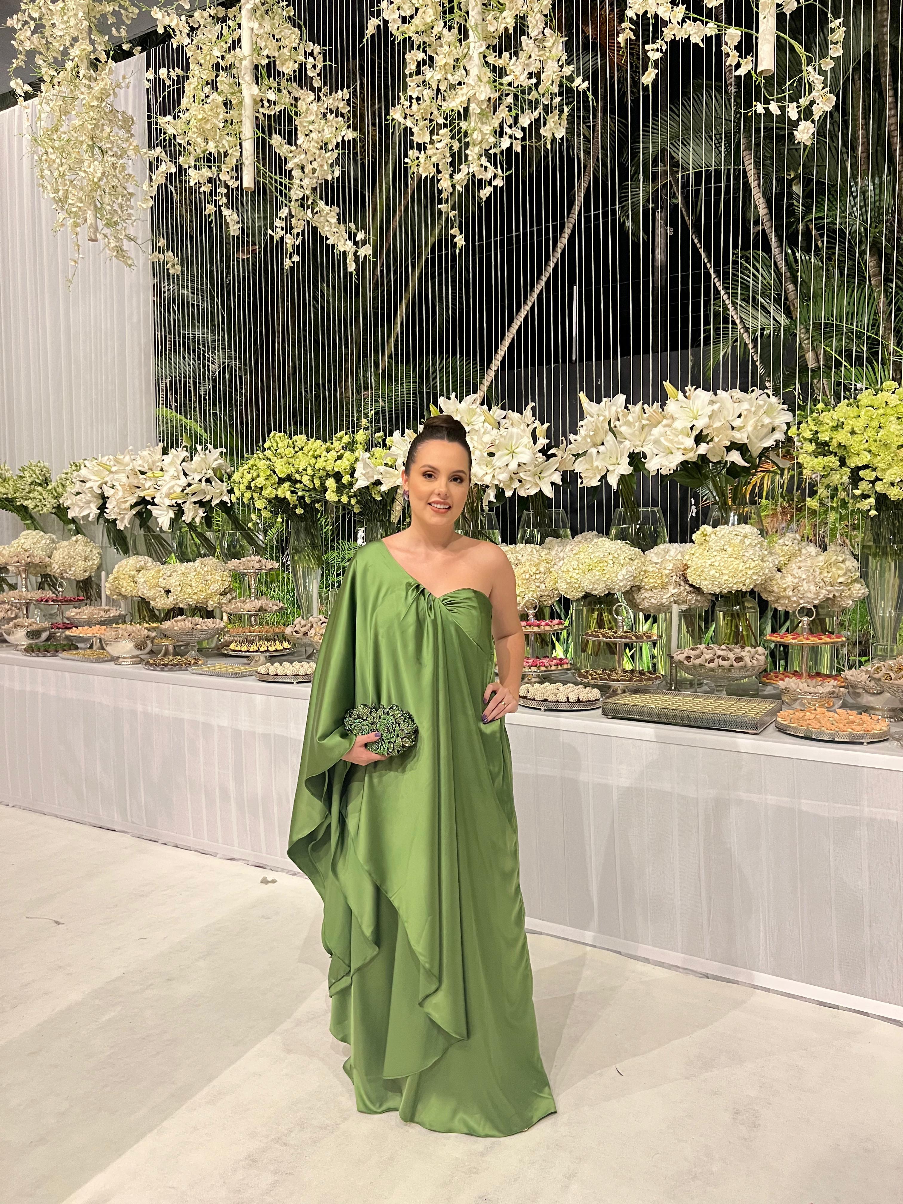 Vestido Verde Oliva kafta acetinado