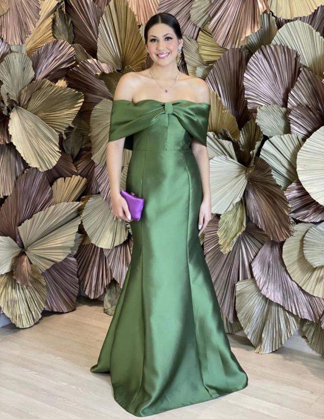 Vestido Verde Oliva estruturado sereia com mangas em laço
