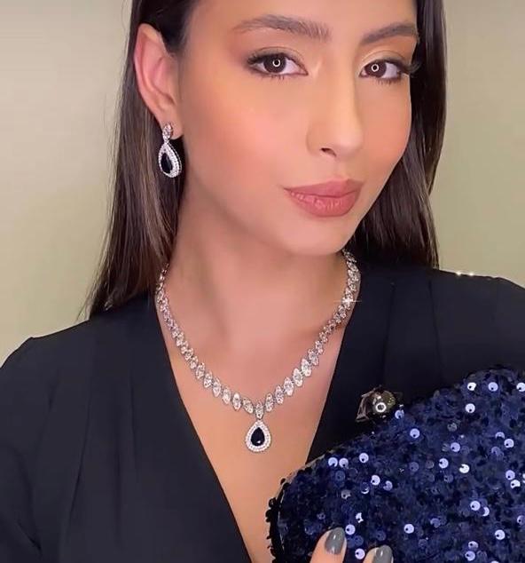 Jóia Zirconia pedra Azul marinho