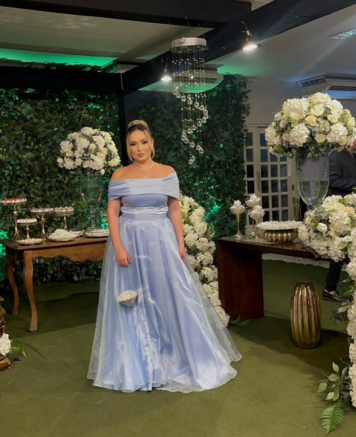 Vestido Azul Serenity ombro a ombro princesa