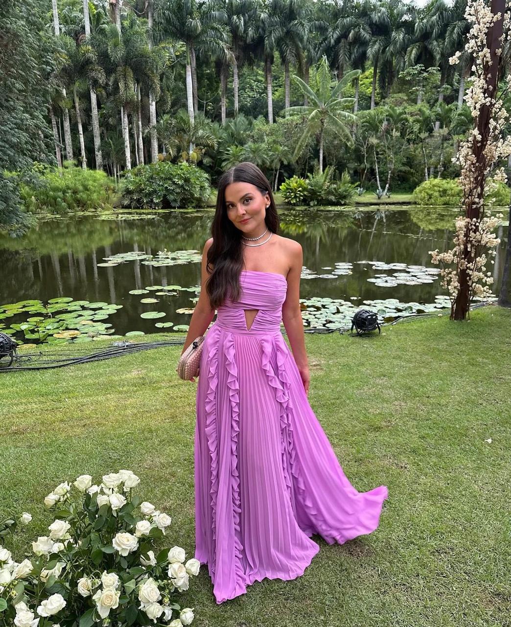 Vestido Lavanda fluído plissado tomara que caia Agilitá