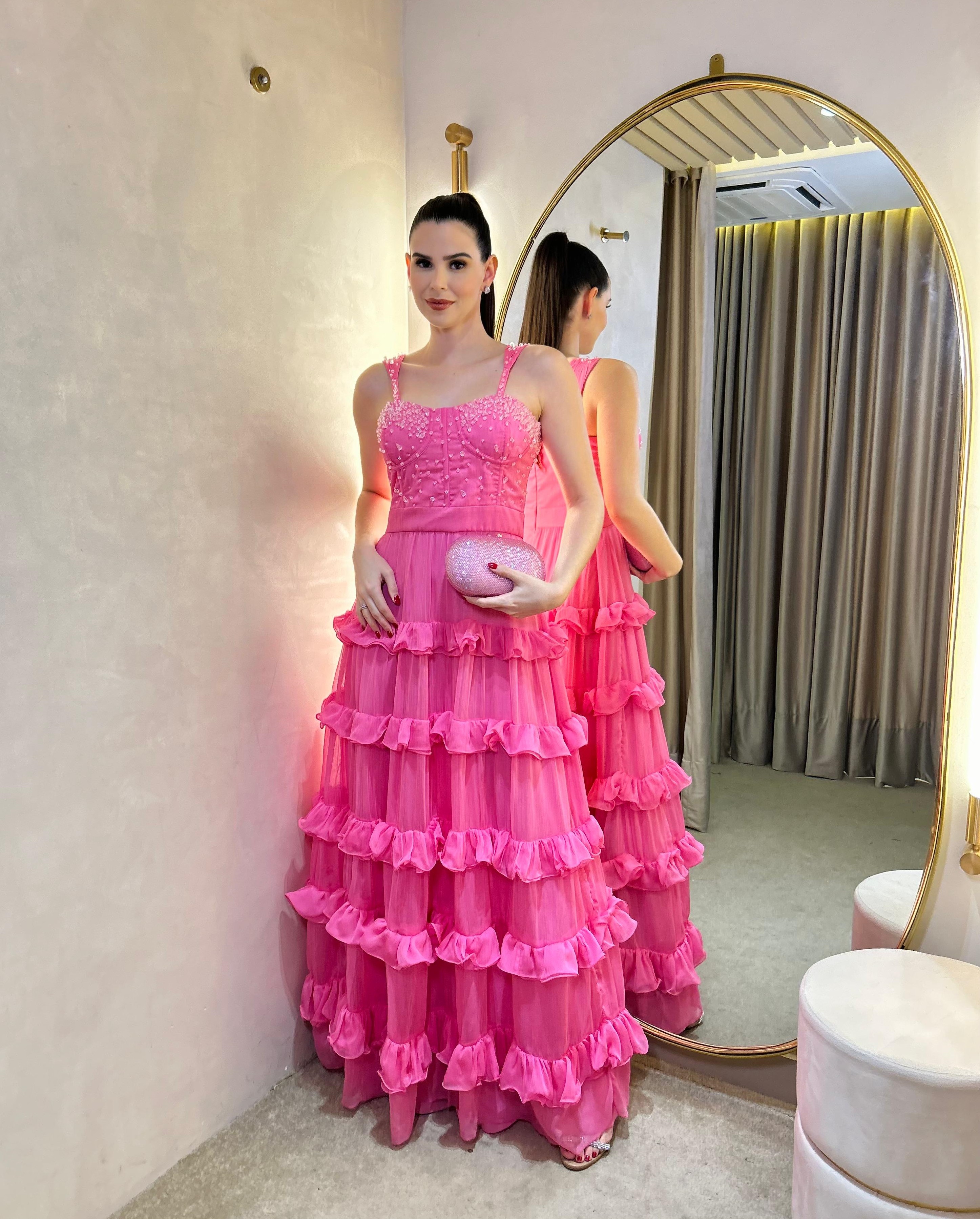 Vestido Rosa babados PATBO