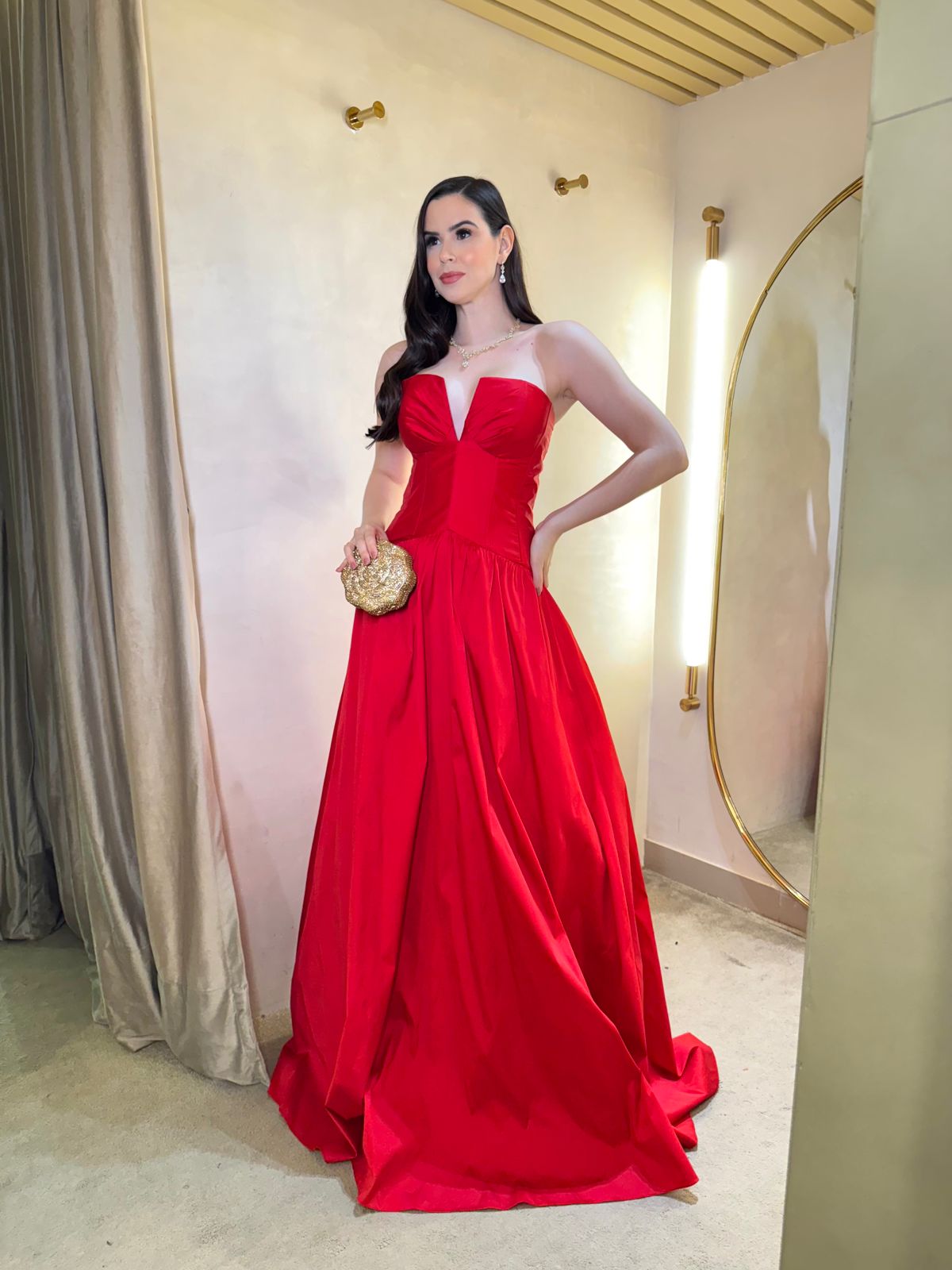 Vestido Vermelho cintura baixa de alfaiataria