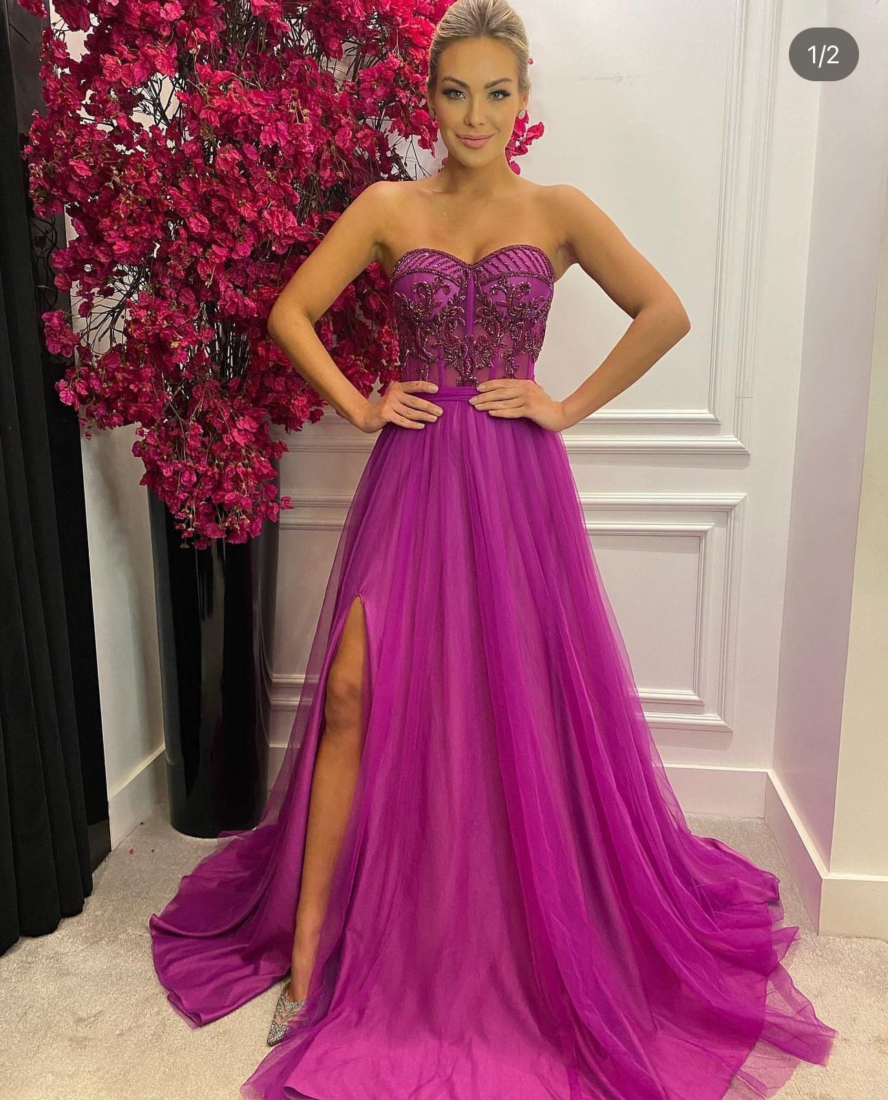 Vestido Fucsia bordado Blessed Ateliê