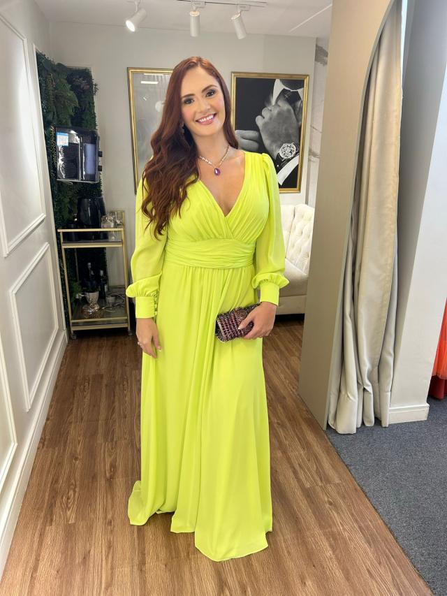 Vestido Verde Lima fluído com mangas