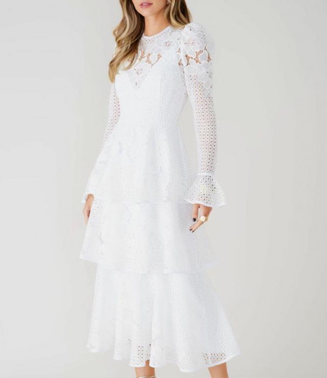 Vestido Branco midi Agilitá rendado
