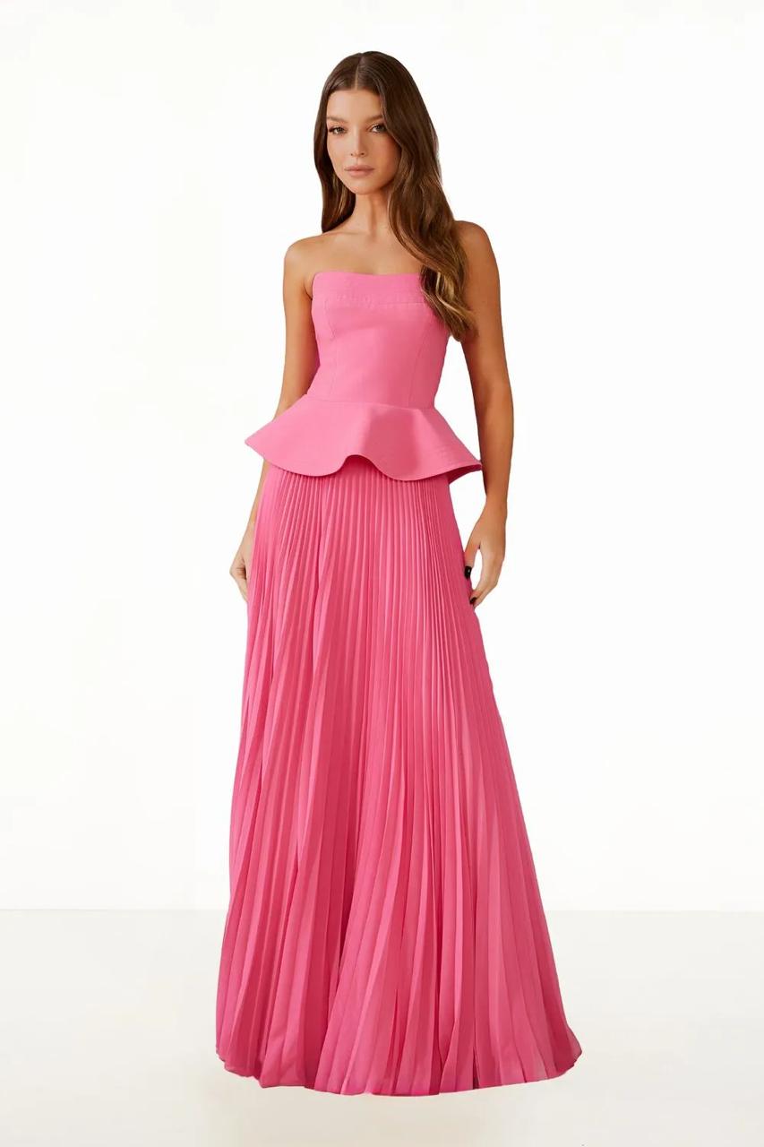 Vestido Rosa com peplum e saia plissada Fabulous Agilitá