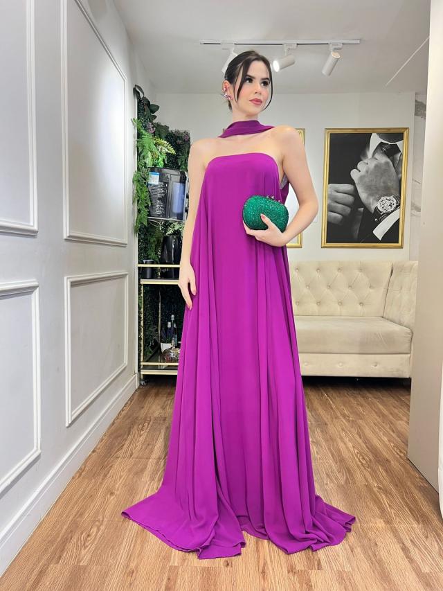 Vestido Roxo kafta corte reto