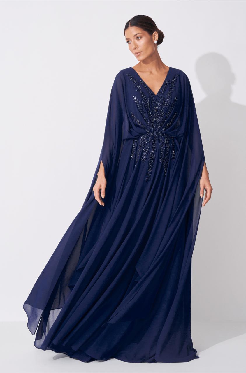 Vestido Azul marinho fluído com pedrarias