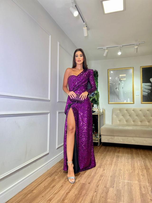 Vestido Fúcsia paetê Lança Perfume