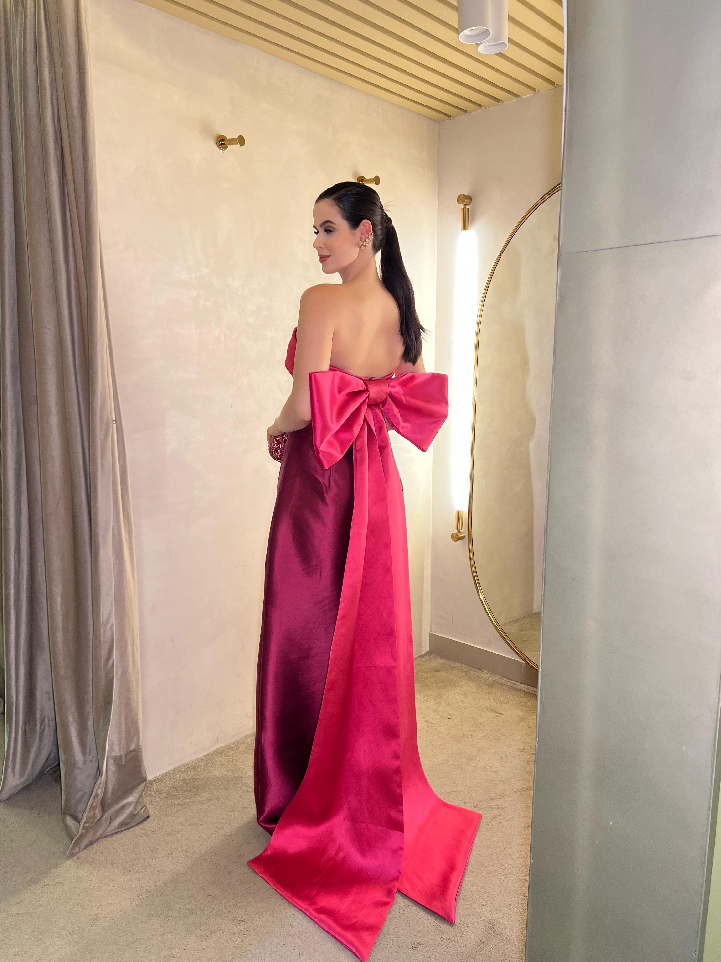 Vestido Pink/fucsia bicolor de alfaiataria com laço