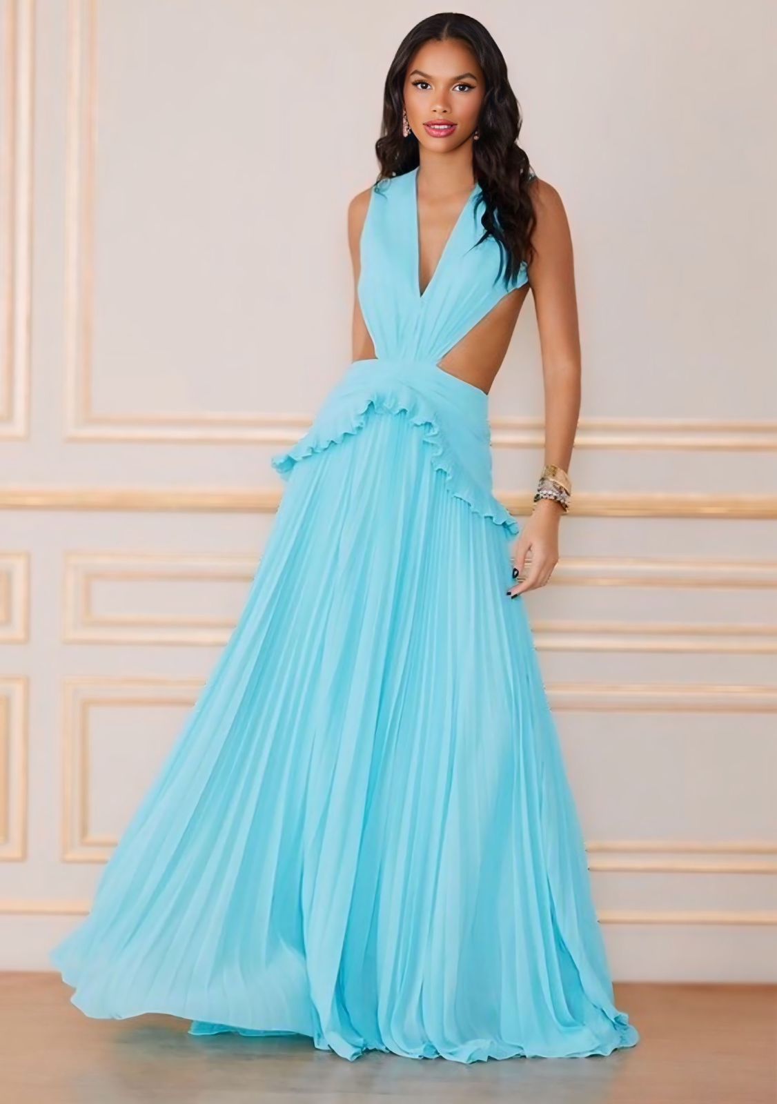 Vestido Tifanny fluído plissado com recortes Agilitá