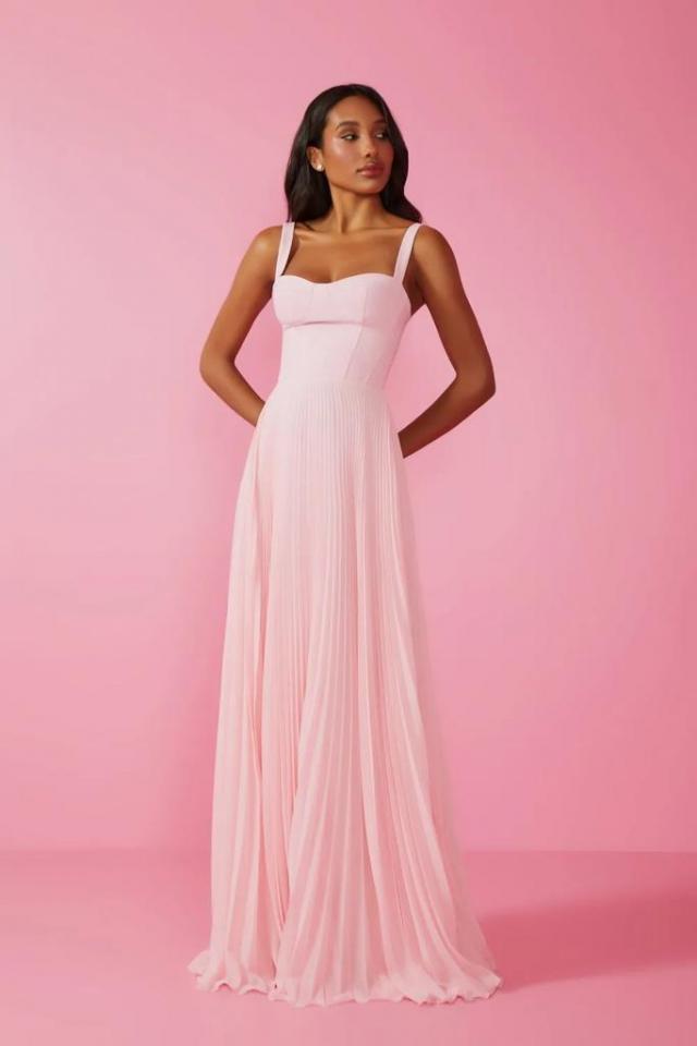 Vestido Rosa/Rose corpete e saia plissada Agilitá