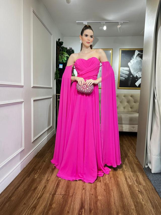 Vestido Pink tomara que caia com capa