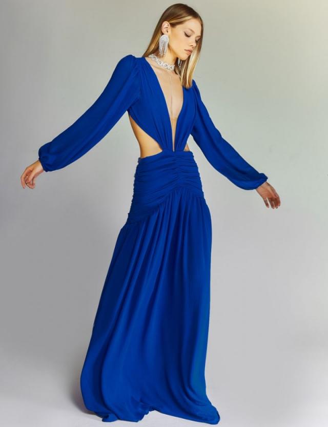 Vestido Azul BIC fluído com recortes