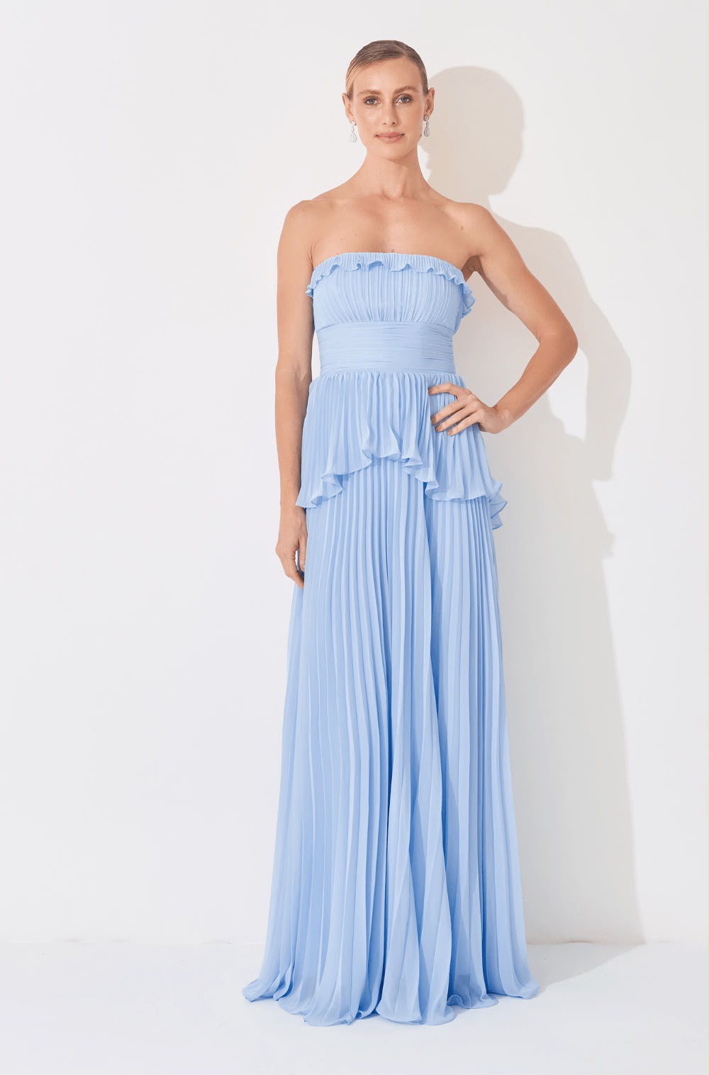 Vestido Azul serenity plissado tomara que caia