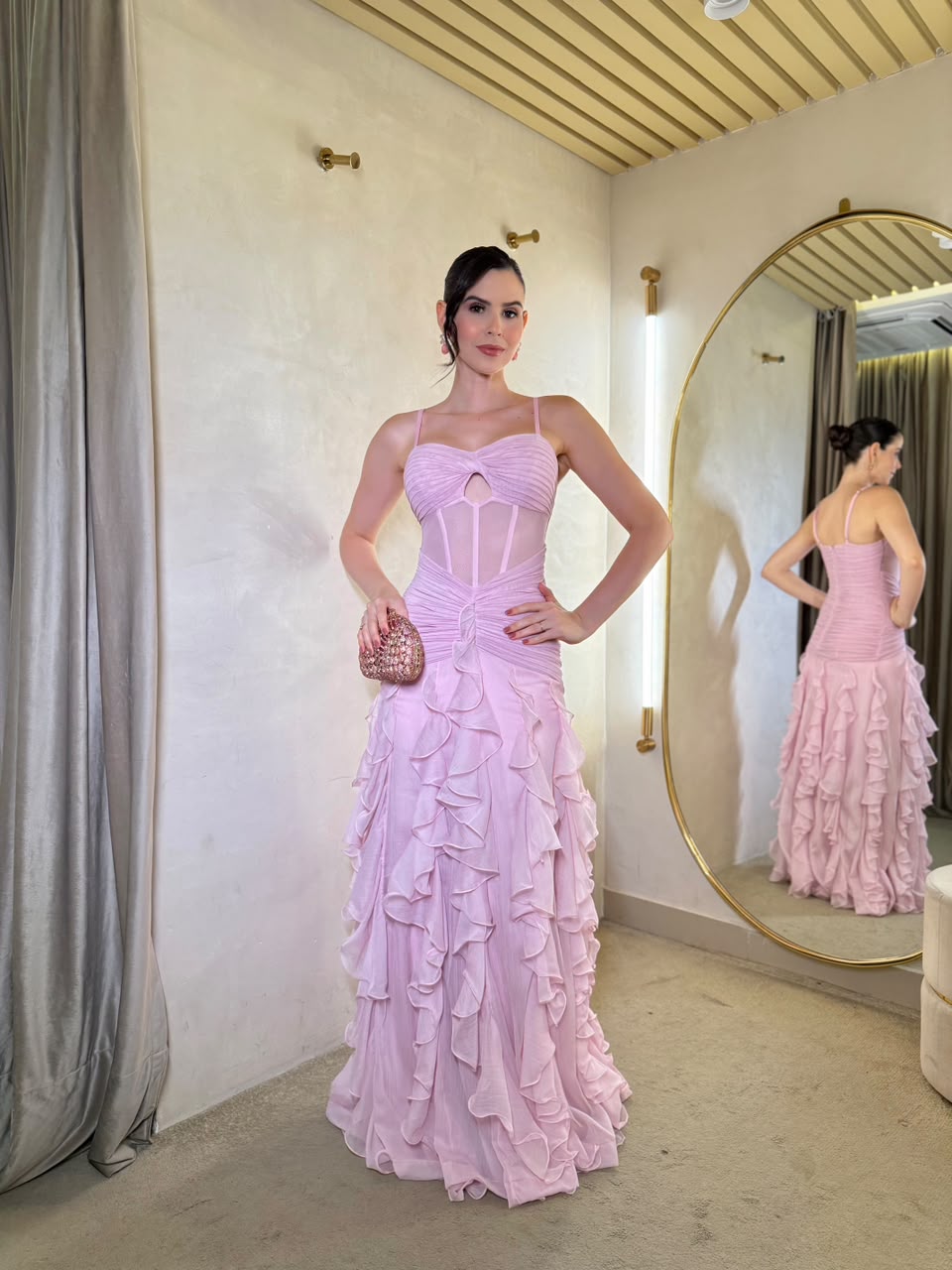 Vestido Rosa babados PatBo