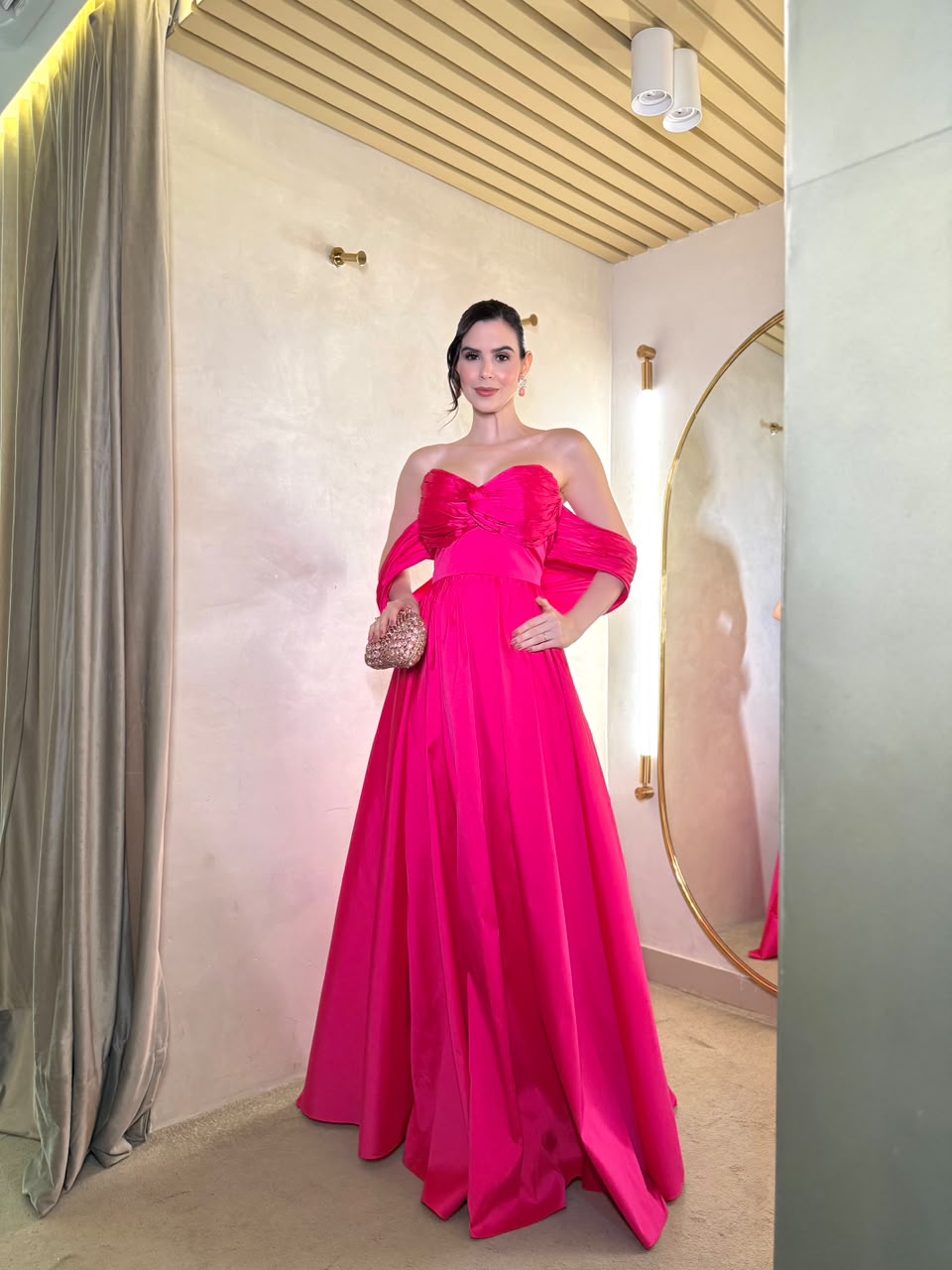 Vestido Pink tafetá estruturado ombro a ombro PatBo