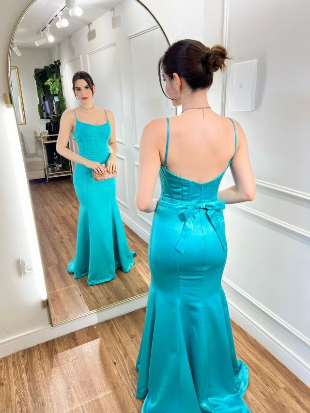 Vestido Verde Turquesa sereia de alfaiataria