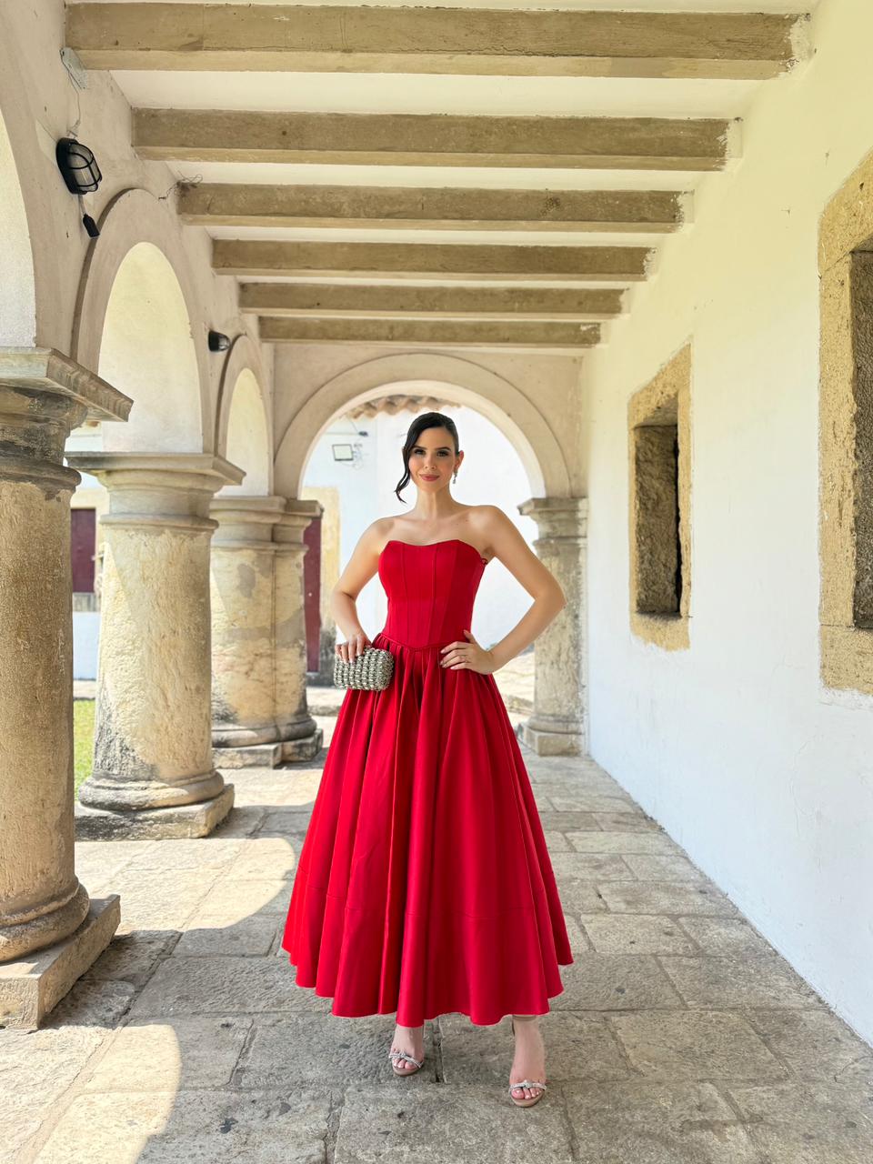 Vestido Vermelho longuete Fátima Scofield