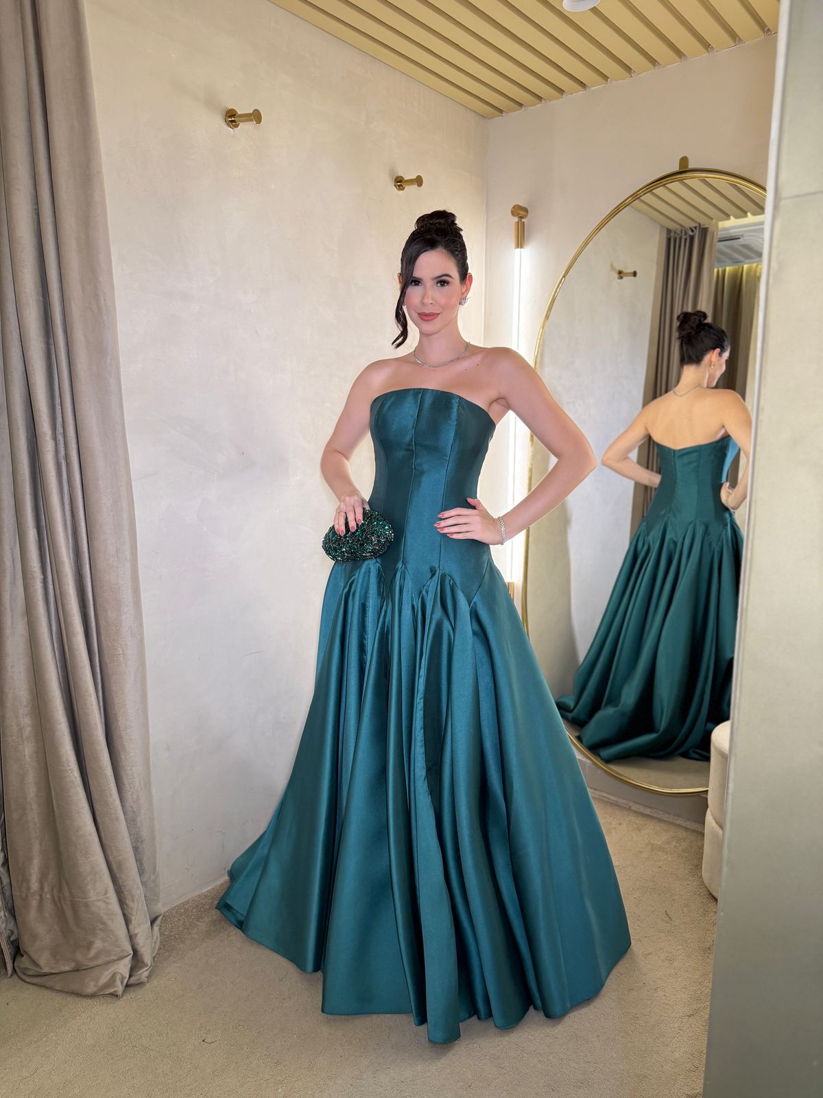 Vestido Verde Esmeralda de alfaiataria com cintura baixa