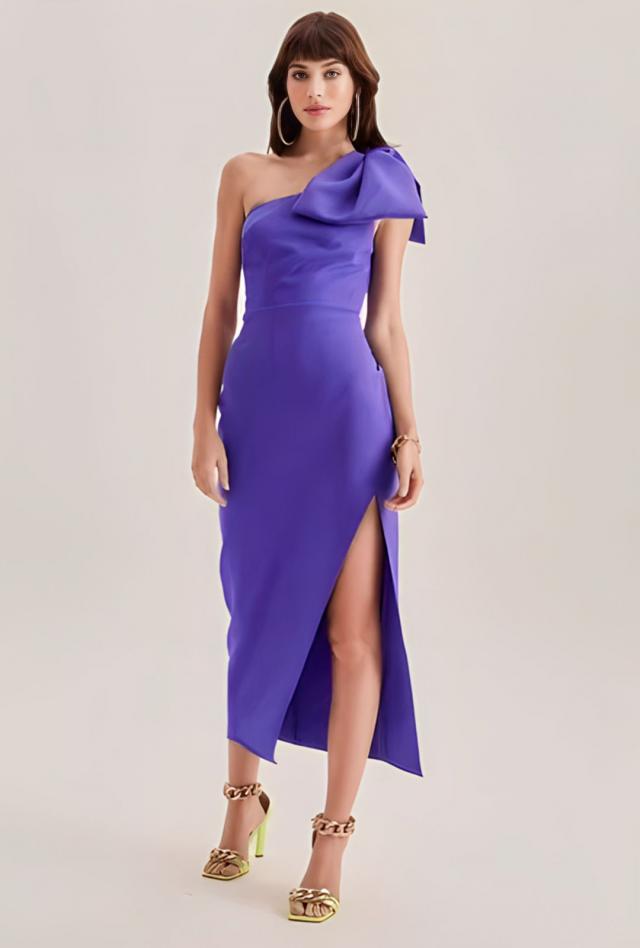 Vestido Roxo midi com laço Lança Perfume