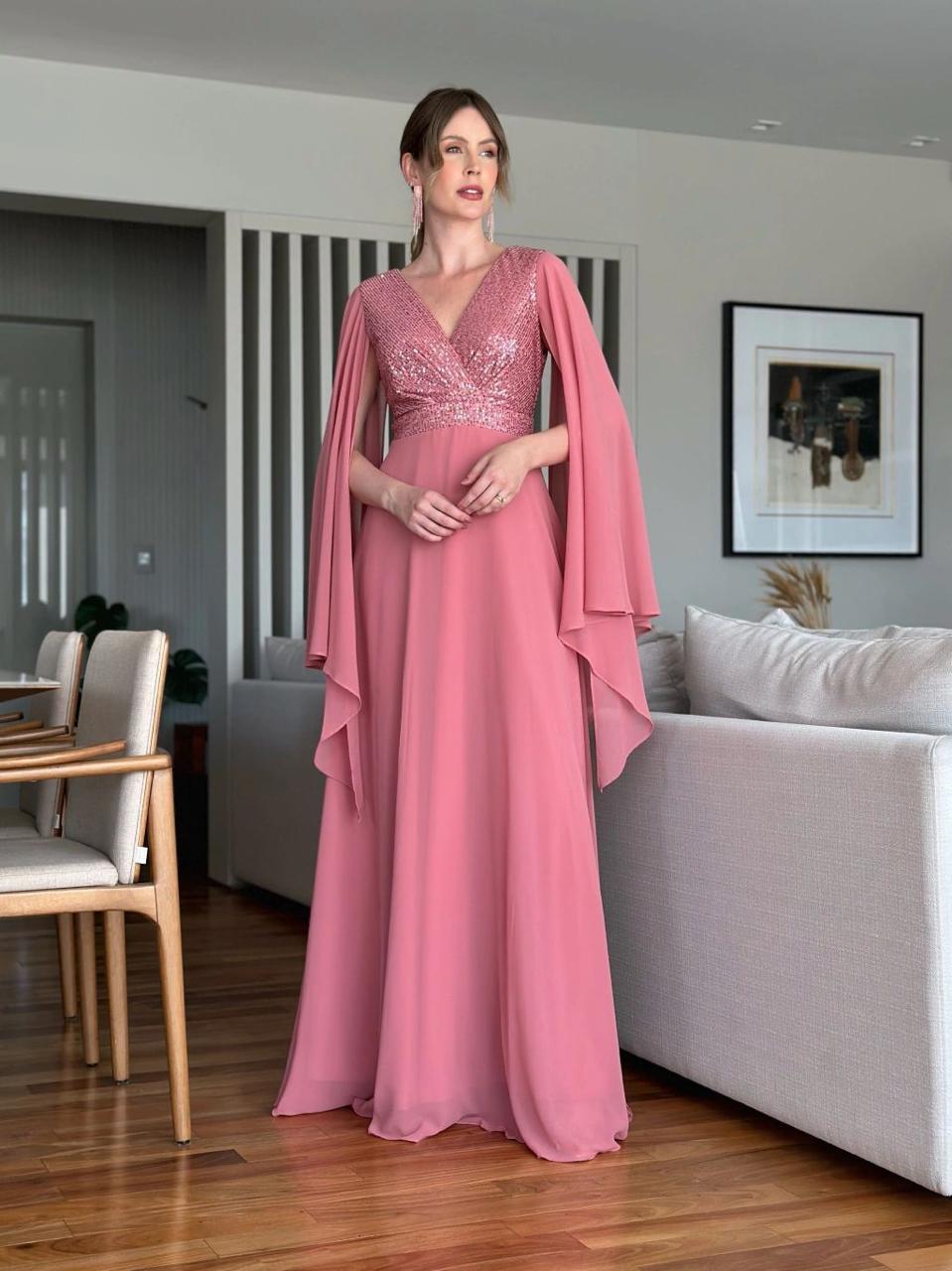 Vestido Rosa/Rose canela com capas