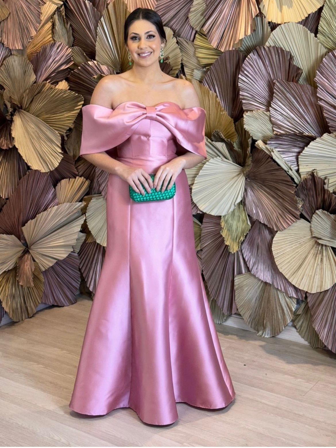Vestido Rosa/Rose estruturado ombro a ombro