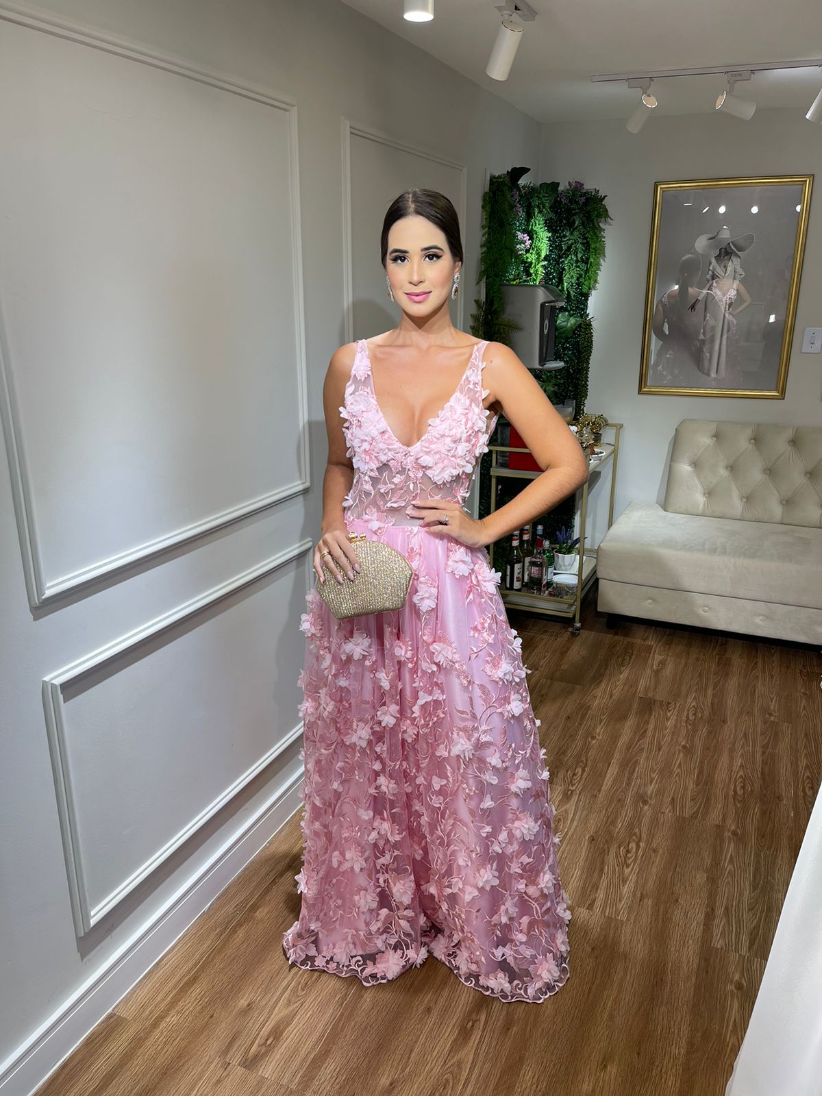 Vestido Rosa/Rose flores 3d 