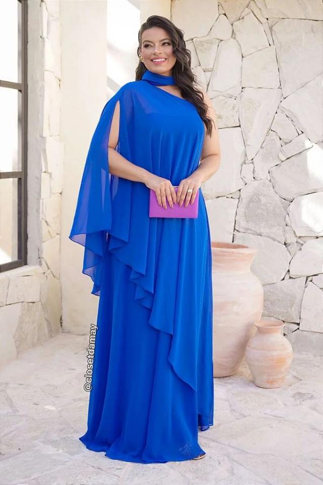 Vestido Azul Royal fluído kafta