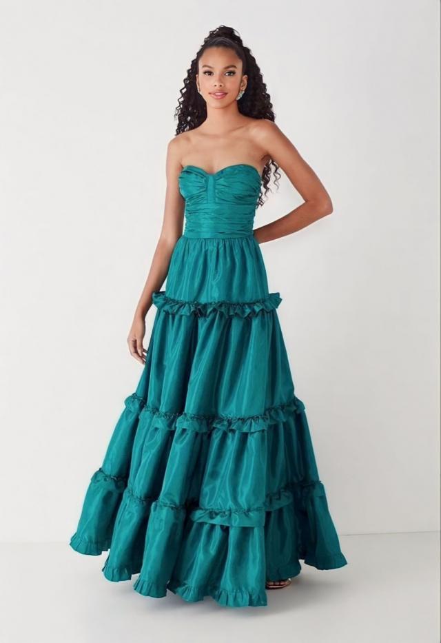 Vestido Verde Esmeralda tomara que caia em organza Agilitá
