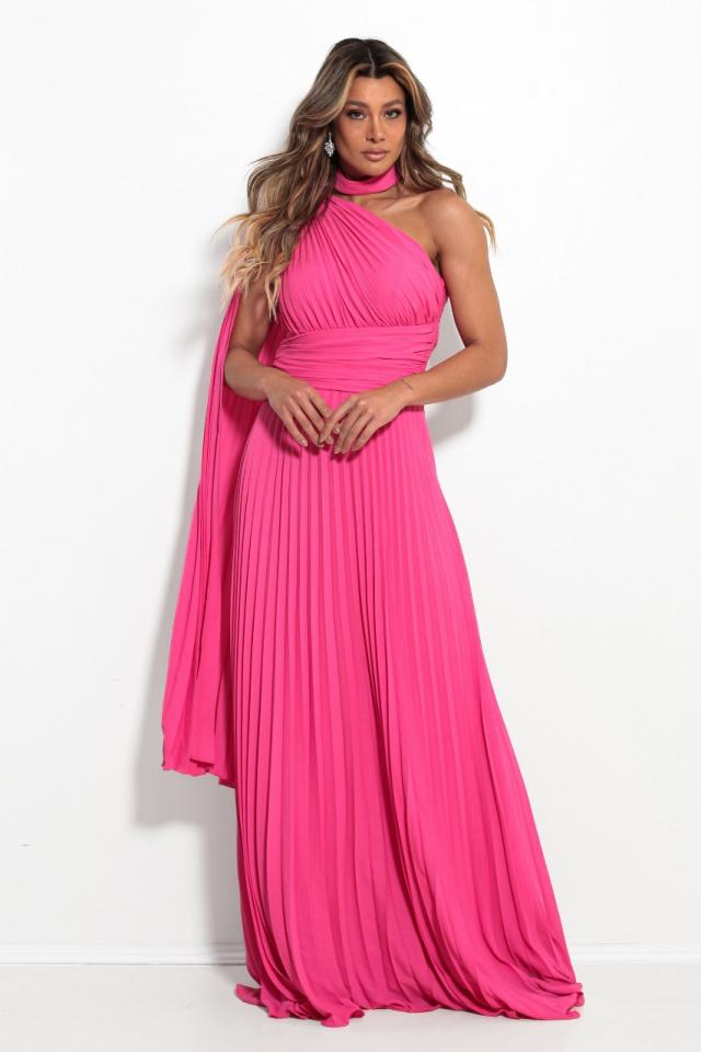 Vestido Pink capa unilateral plissado